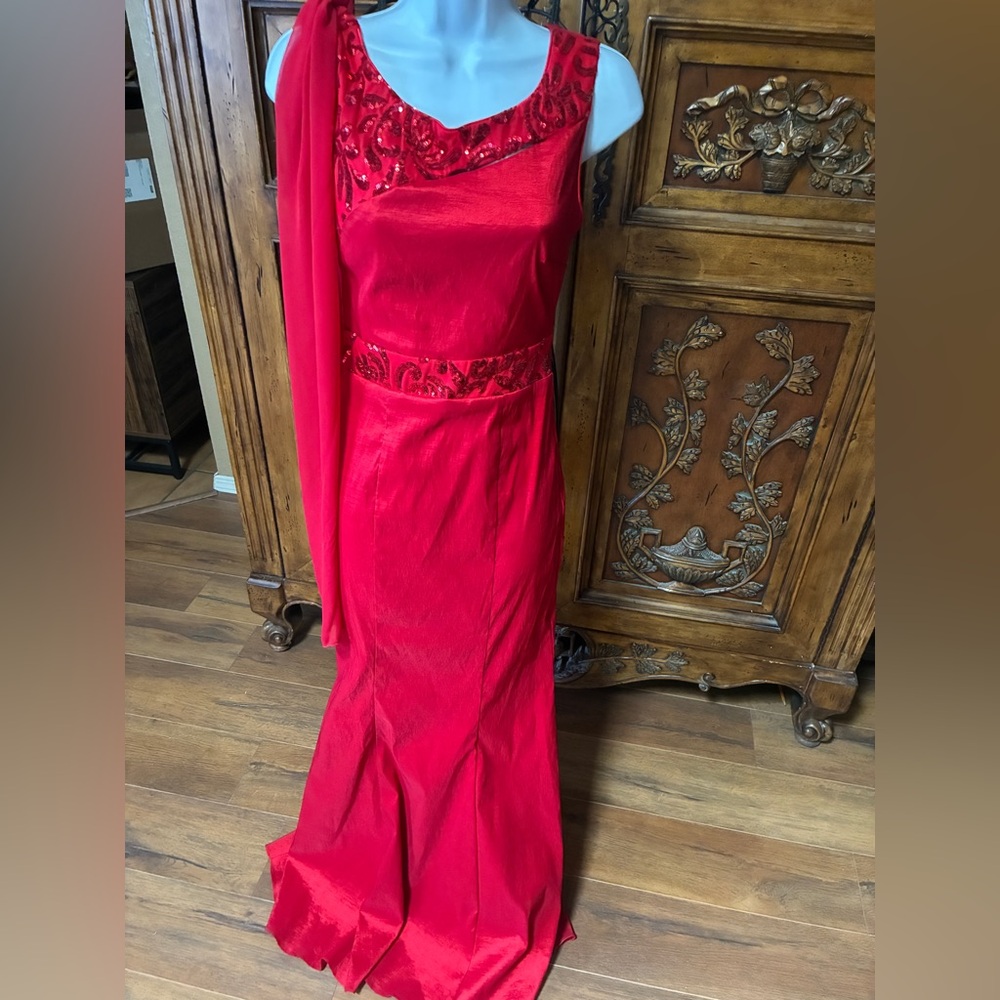 Maria Bonita Formal Prom Evening Long Dress Gown Size S Red Sleeveless Mermaid.